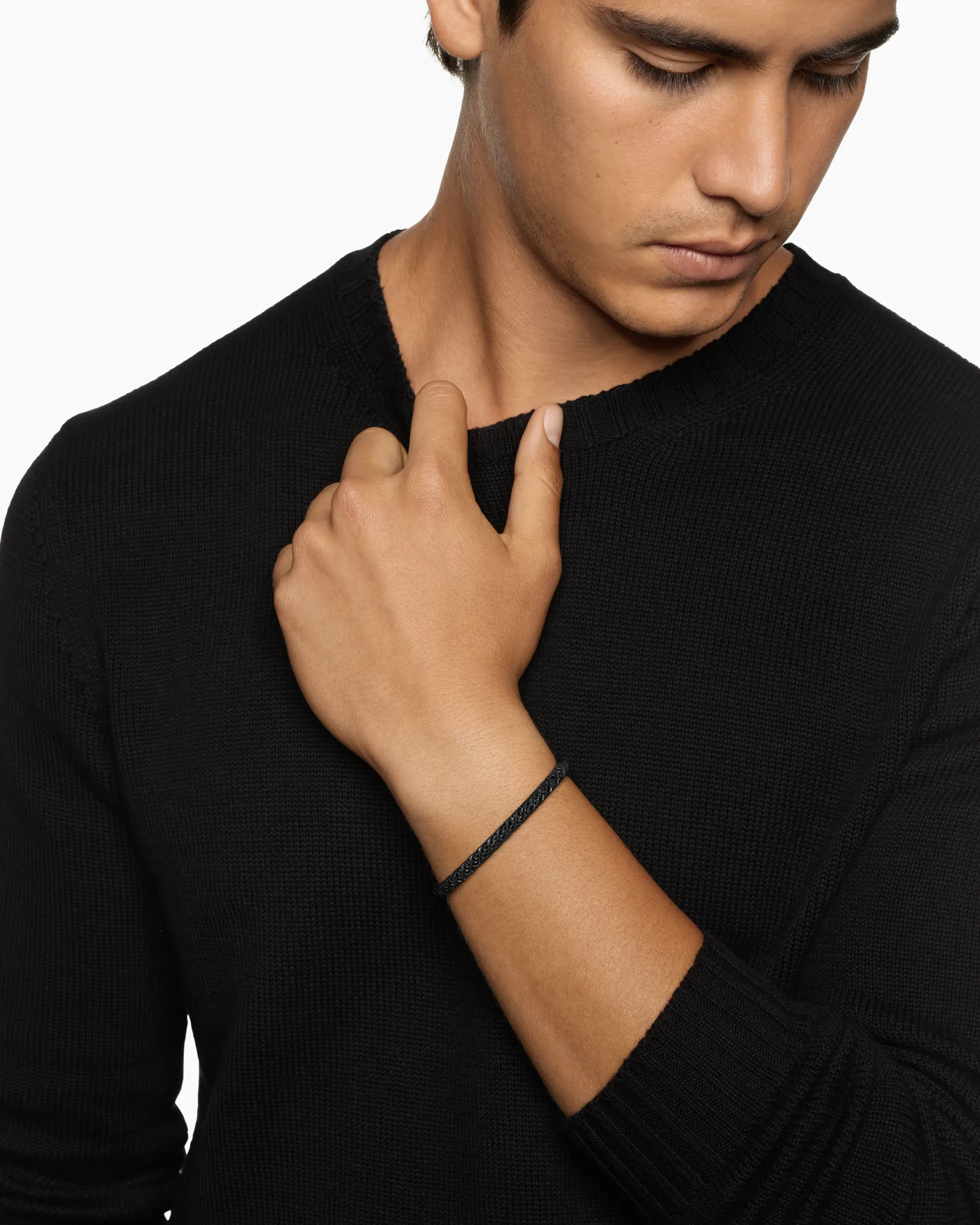 Sculpted Cable Cuff Bracelet Black Titanium with Black Diamonds, 5.5mm