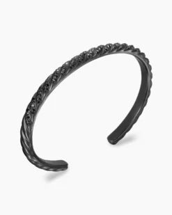 Sculpted Cable Cuff Bracelet Black Titanium with Black Diamonds, 5.5mm