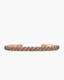 Sculpted Cable Cuff Bracelet 18K Rose Gold with Cognac Diamonds, 5.5mm