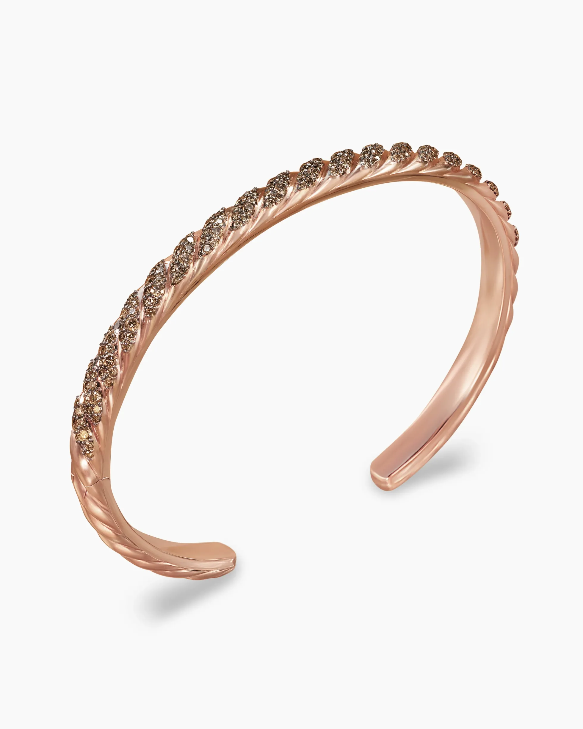 Sculpted Cable Cuff Bracelet 18K Rose Gold with Cognac Diamonds, 5.5mm
