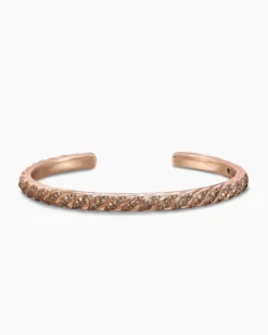 Sculpted Cable Cuff Bracelet 18K Rose Gold with Cognac Diamonds, 5.5mm