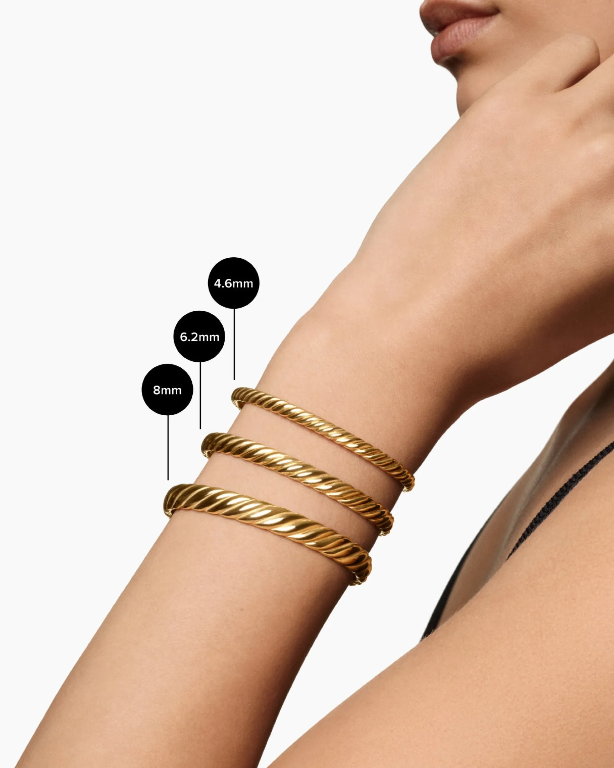 Sculpted Cable Cuff Bracelet 18K Yellow Gold with Pavé Diamond Domes, 6.2mm