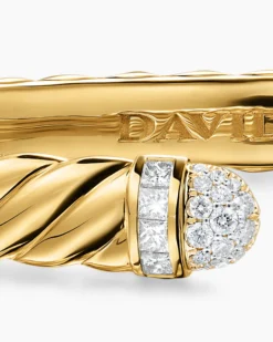 Sculpted Cable Cuff Bracelet 18K Yellow Gold with Pavé Diamond Domes, 6.2mm