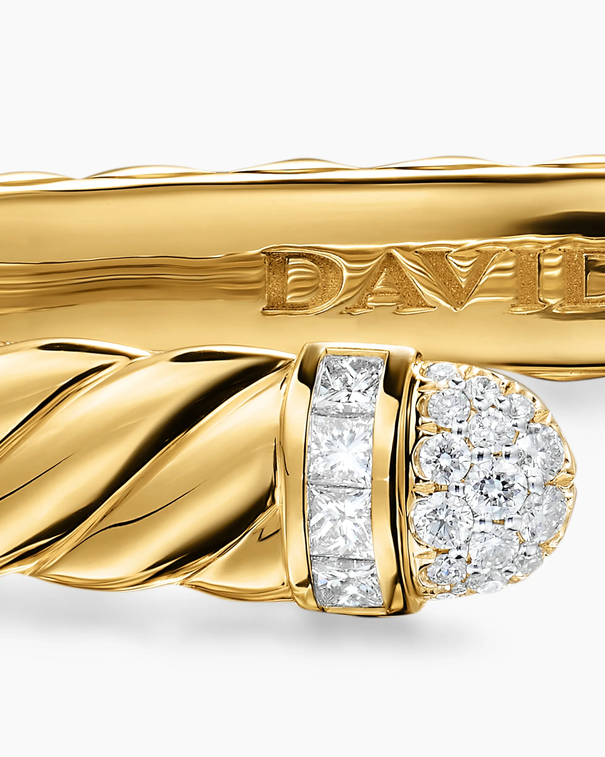 Sculpted Cable Cuff Bracelet 18K Yellow Gold with Pavé Diamond Domes, 6.2mm