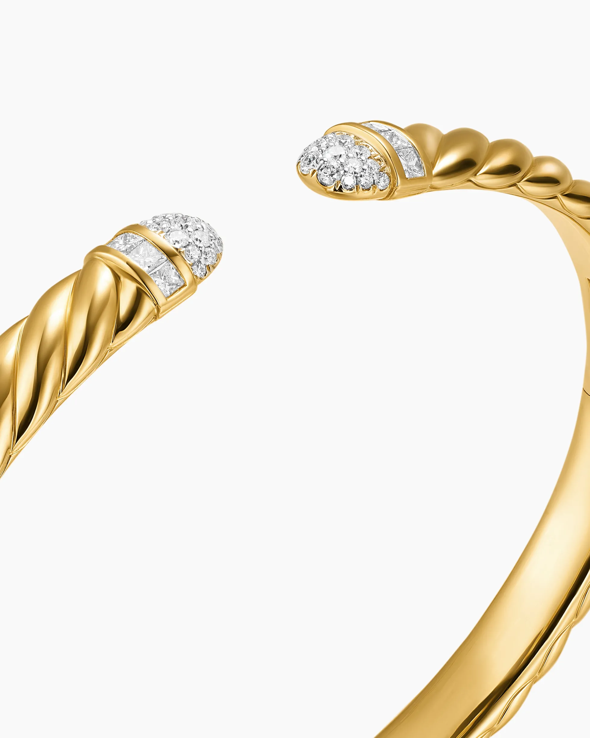 Sculpted Cable Cuff Bracelet 18K Yellow Gold with Pavé Diamond Domes, 6.2mm