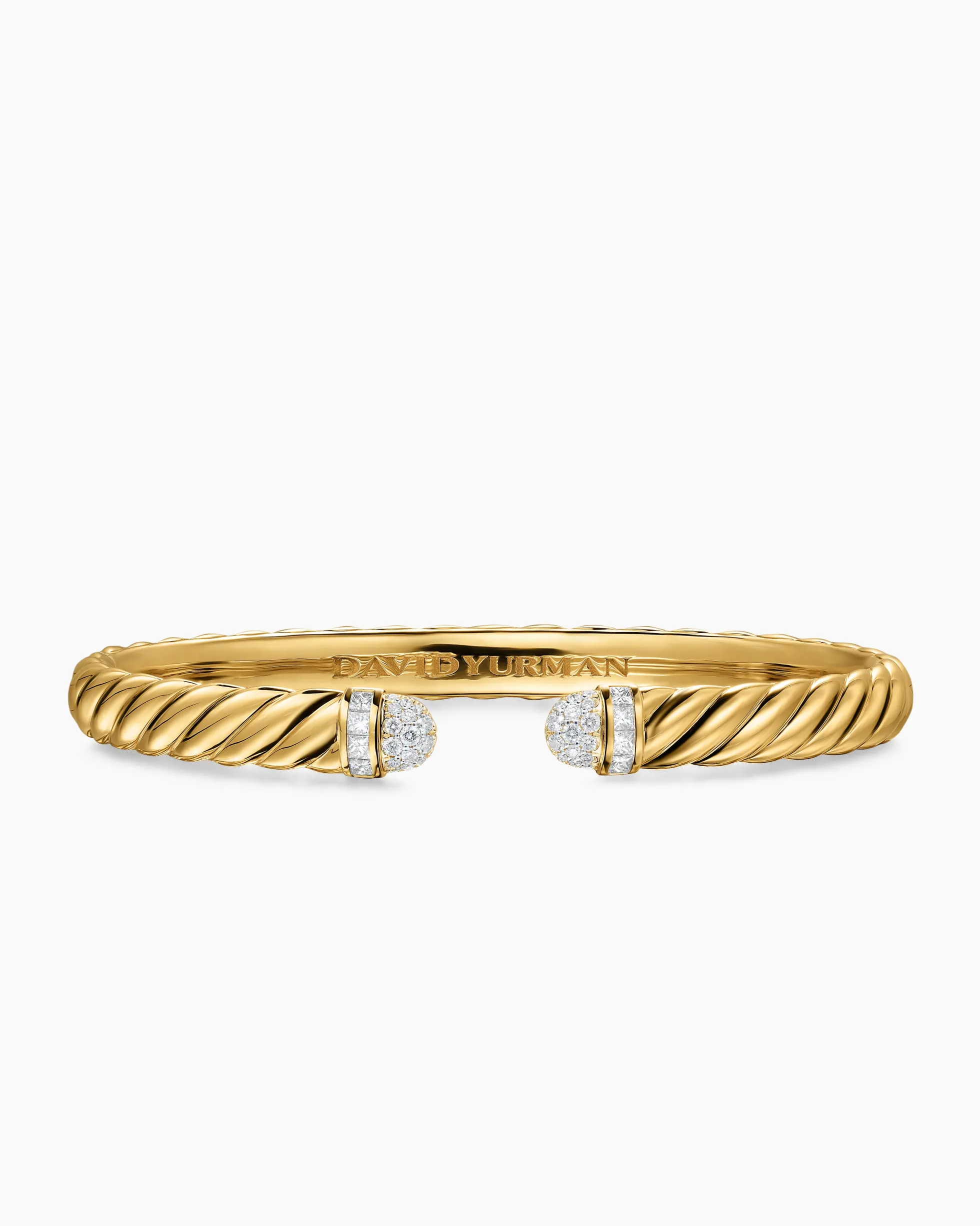 Sculpted Cable Cuff Bracelet 18K Yellow Gold with Pavé Diamond Domes, 6.2mm
