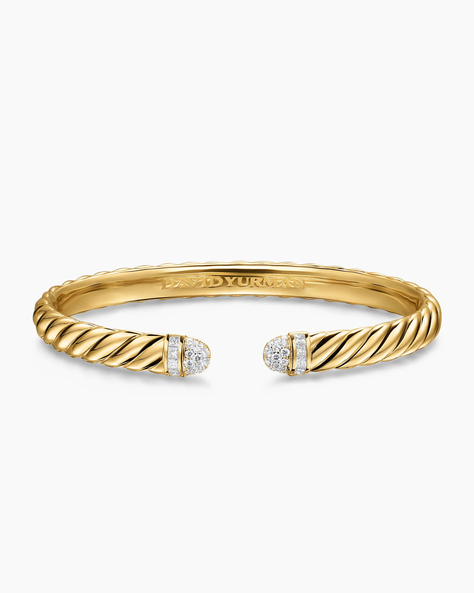 Sculpted Cable Cuff Bracelet 18K Yellow Gold with Pavé Diamond Domes, 6.2mm