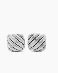 Sculpted Cable Cushion Cufflinks Sterling Silver, 17mm
