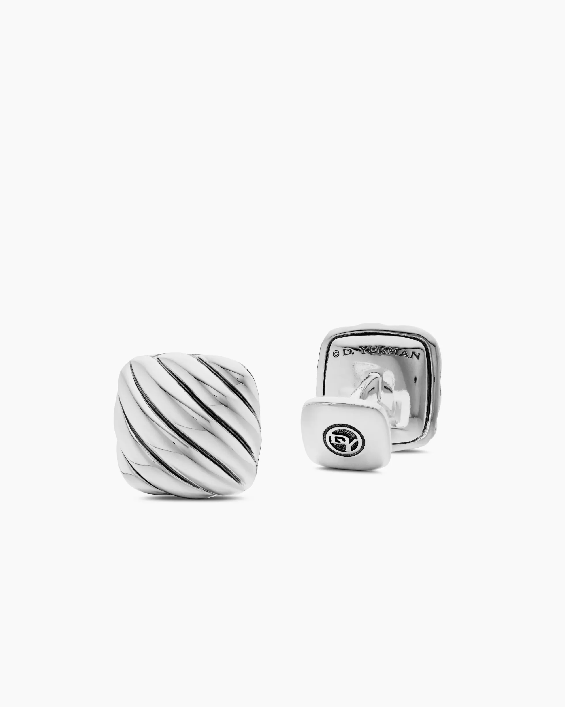 Sculpted Cable Cushion Cufflinks Sterling Silver, 17mm