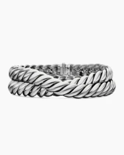 Sculpted Cable Double Wrap Bracelet Sterling Silver, 8.5mm