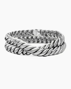 Sculpted Cable Double Wrap Bracelet Sterling Silver, 8.5mm