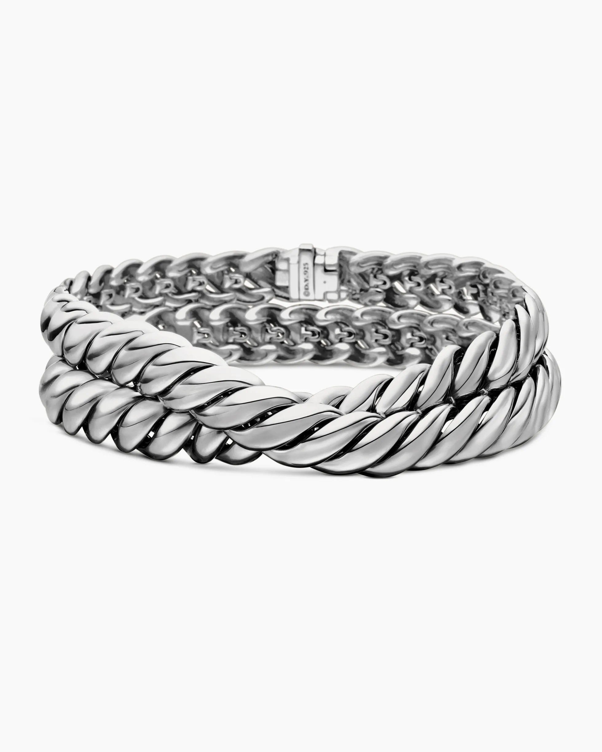 Sculpted Cable Double Wrap Bracelet Sterling Silver, 8.5mm
