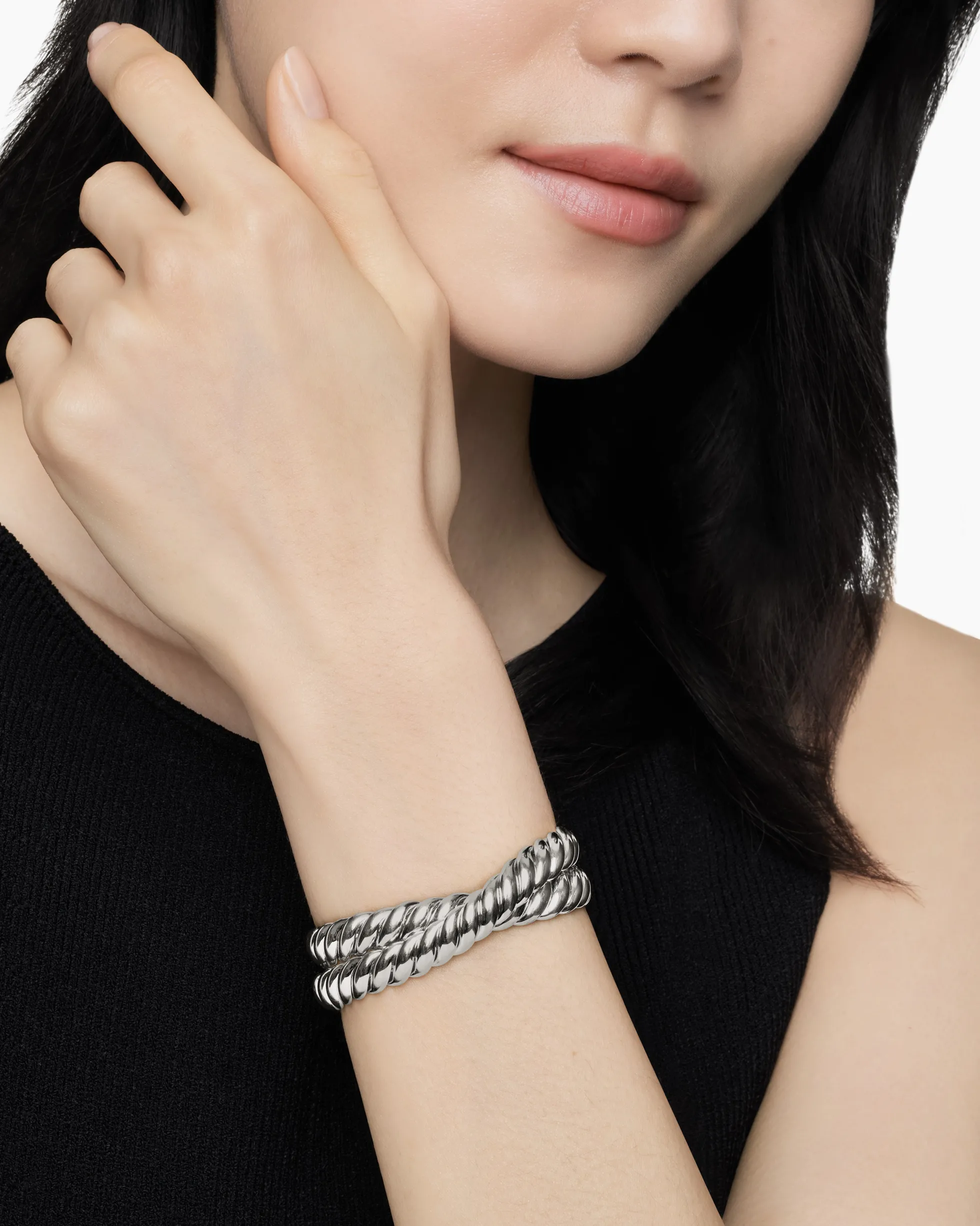 Sculpted Cable Double Wrap Bracelet Sterling Silver, 8.5mm