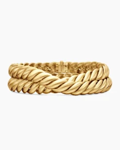 Sculpted Cable Double Wrap Bracelet 18K Yellow Gold, 8.5mm
