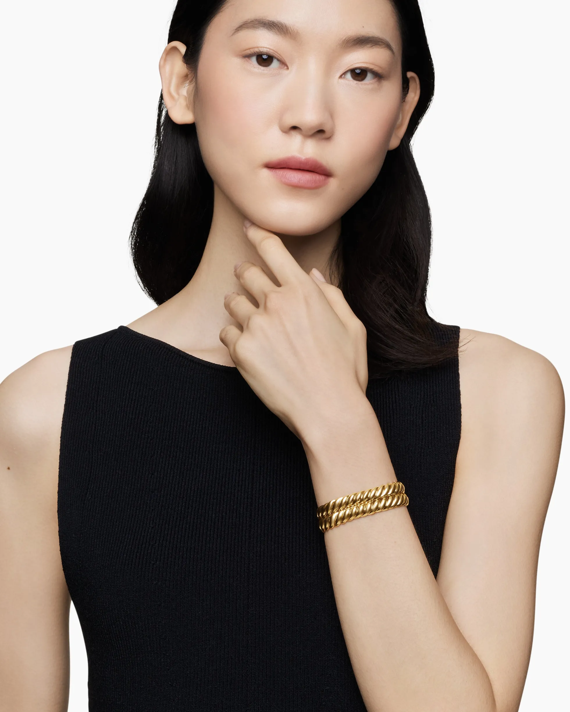 Sculpted Cable Double Wrap Bracelet 18K Yellow Gold, 8.5mm