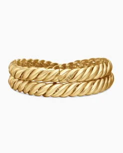 Sculpted Cable Double Wrap Bracelet 18K Yellow Gold, 8.5mm