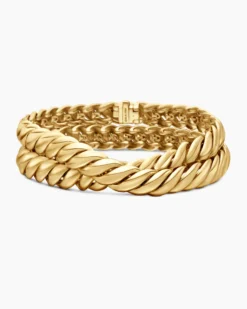 Sculpted Cable Double Wrap Bracelet 18K Yellow Gold, 8.5mm