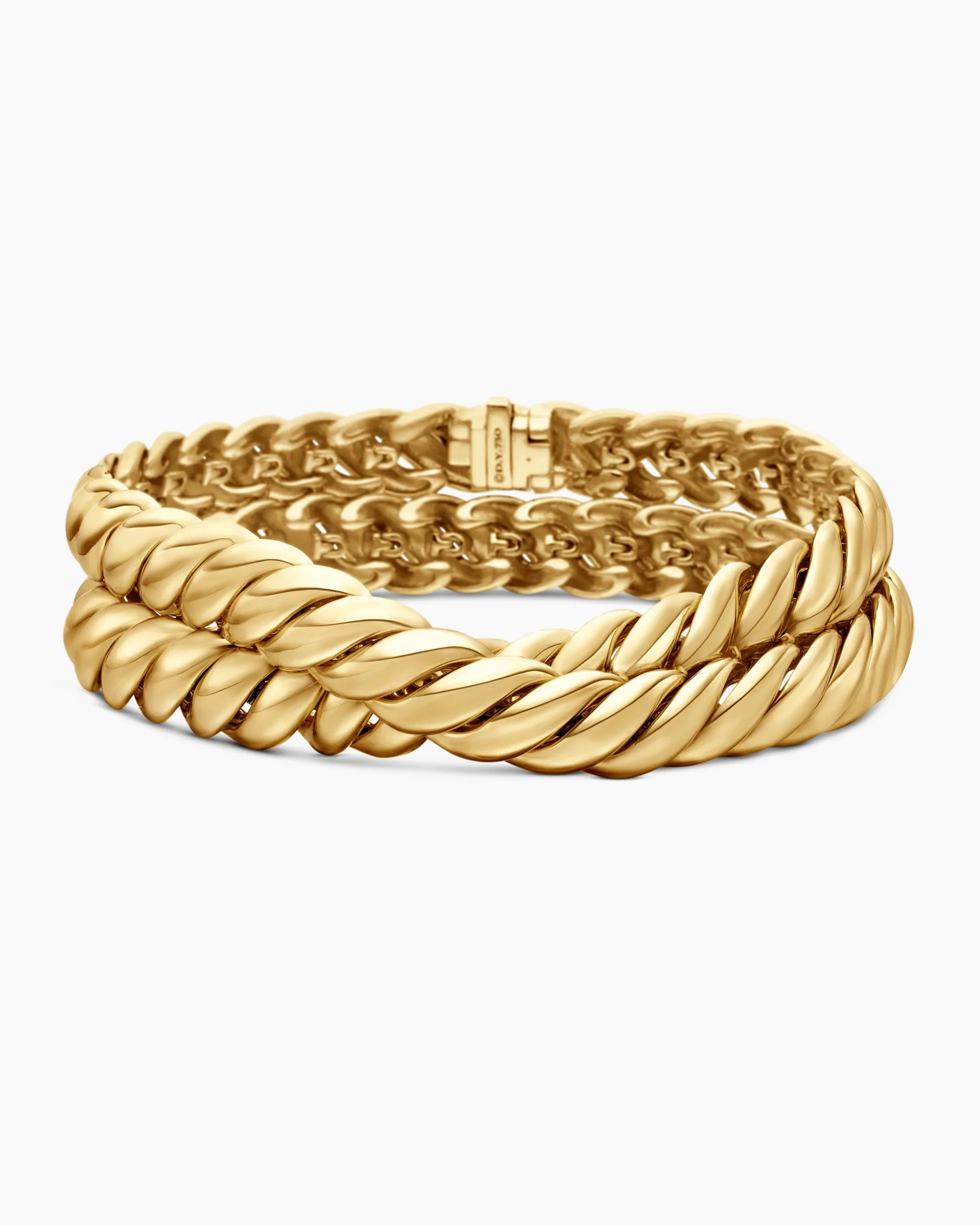 Sculpted Cable Double Wrap Bracelet 18K Yellow Gold, 8.5mm