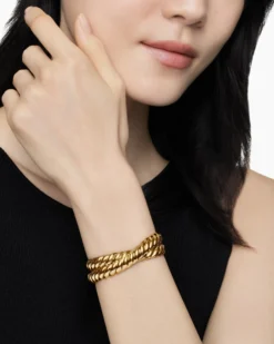 Sculpted Cable Double Wrap Bracelet 18K Yellow Gold, 8.5mm