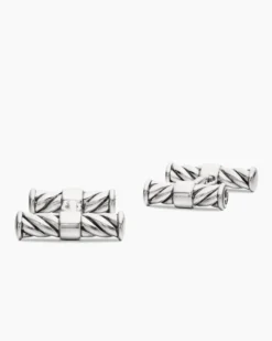 Sculpted Cable Elongated Cufflinks Sterling Silver, 22mm