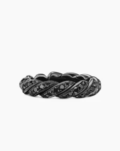 Sculpted Cable Flex Band Ring 18K White Gold with Black Rhodium and Black Diamonds, 5mm