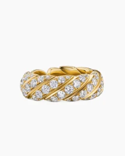 Sculpted Cable Flex Band Ring 18K Yellow Gold with Diamonds, 7.5mm