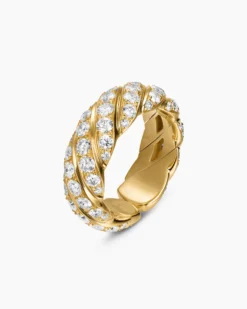 Sculpted Cable Flex Band Ring 18K Yellow Gold with Diamonds, 7.5mm