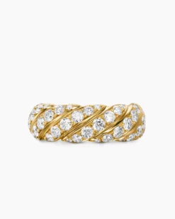 Sculpted Cable Flex Band Ring 18K Yellow Gold with Diamonds, 7.5mm