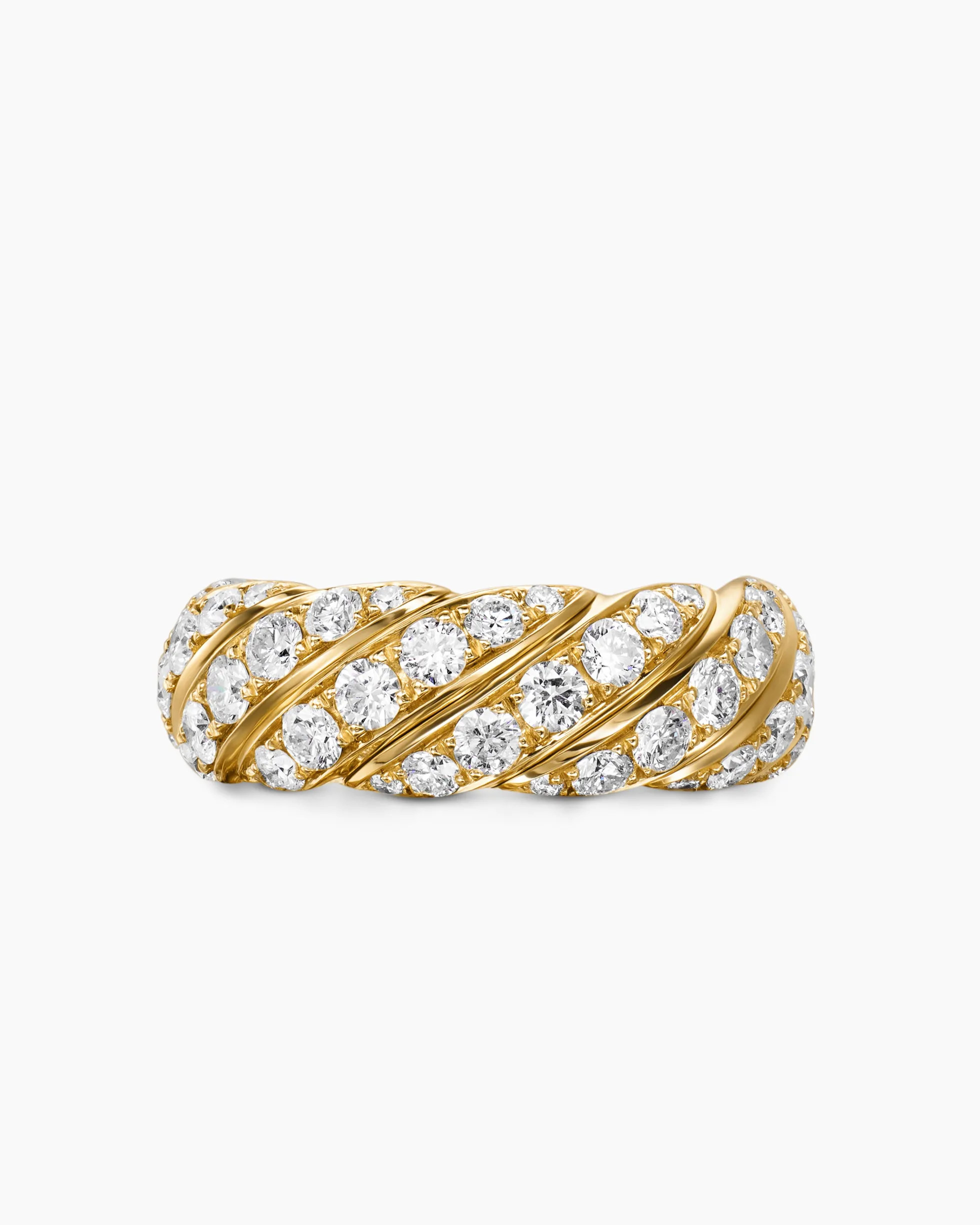 Sculpted Cable Flex Band Ring 18K Yellow Gold with Diamonds, 7.5mm