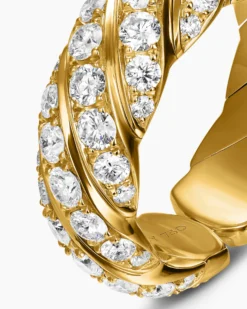 Sculpted Cable Flex Band Ring 18K Yellow Gold with Diamonds, 7.5mm