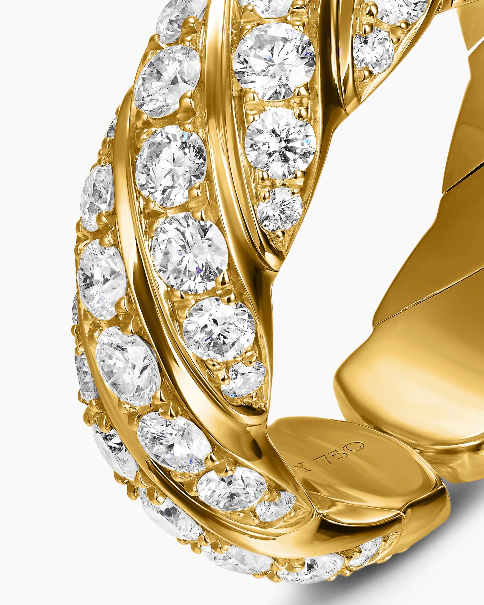 Sculpted Cable Flex Band Ring 18K Yellow Gold with Diamonds, 7.5mm