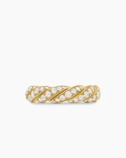 Sculpted Cable Flex Band Ring 18K Yellow Gold with Diamonds, 5mm