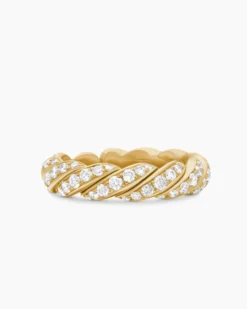 Sculpted Cable Flex Band Ring 18K Yellow Gold with Diamonds, 5mm