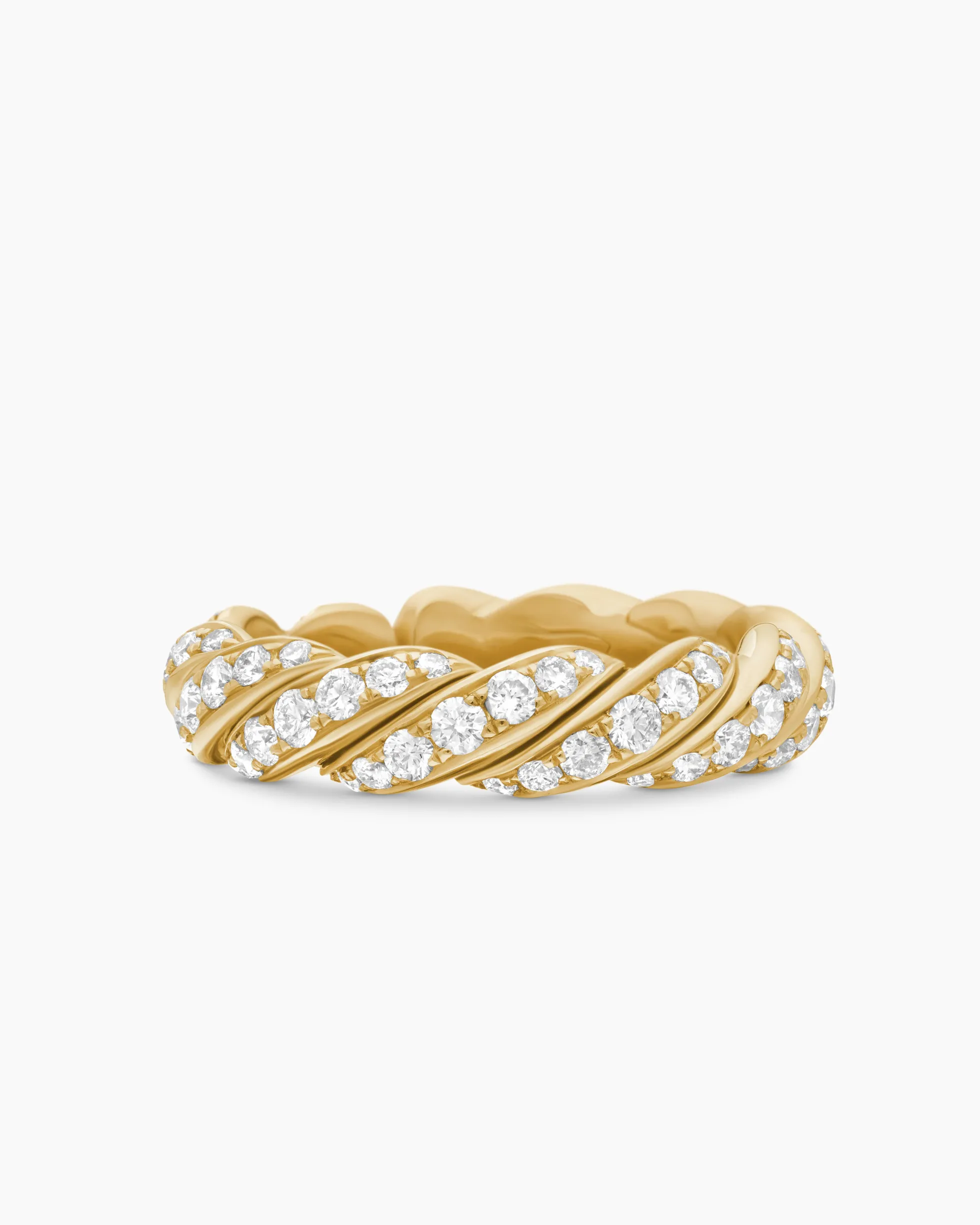 Sculpted Cable Flex Band Ring 18K Yellow Gold with Diamonds, 5mm