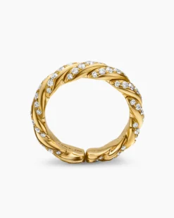 Sculpted Cable Flex Band Ring 18K Yellow Gold with Diamonds, 5mm