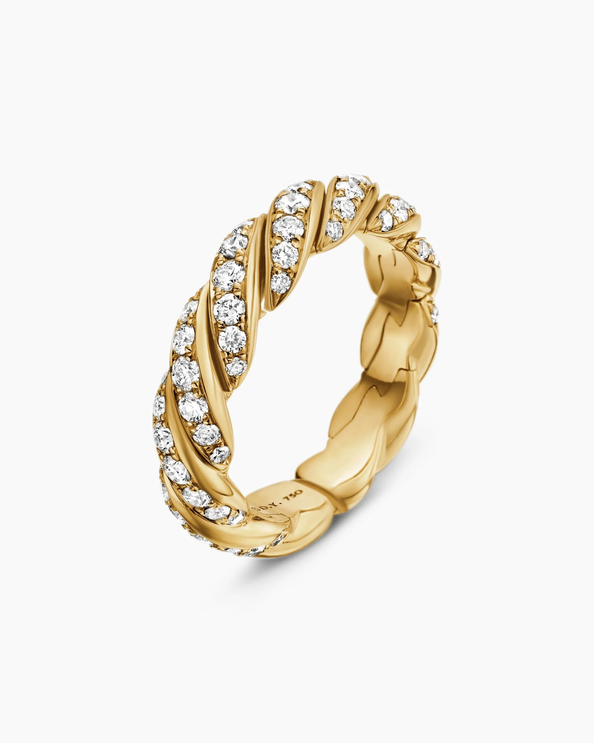 Sculpted Cable Flex Band Ring 18K Yellow Gold with Diamonds, 5mm