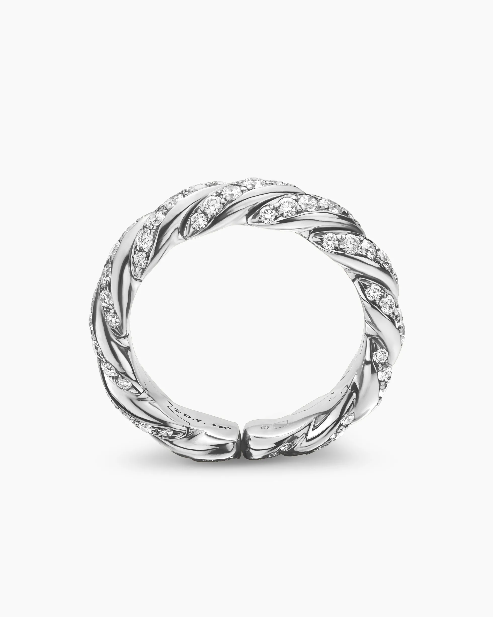 Sculpted Cable Flex Band Ring 18K White Gold with Diamonds, 5mm