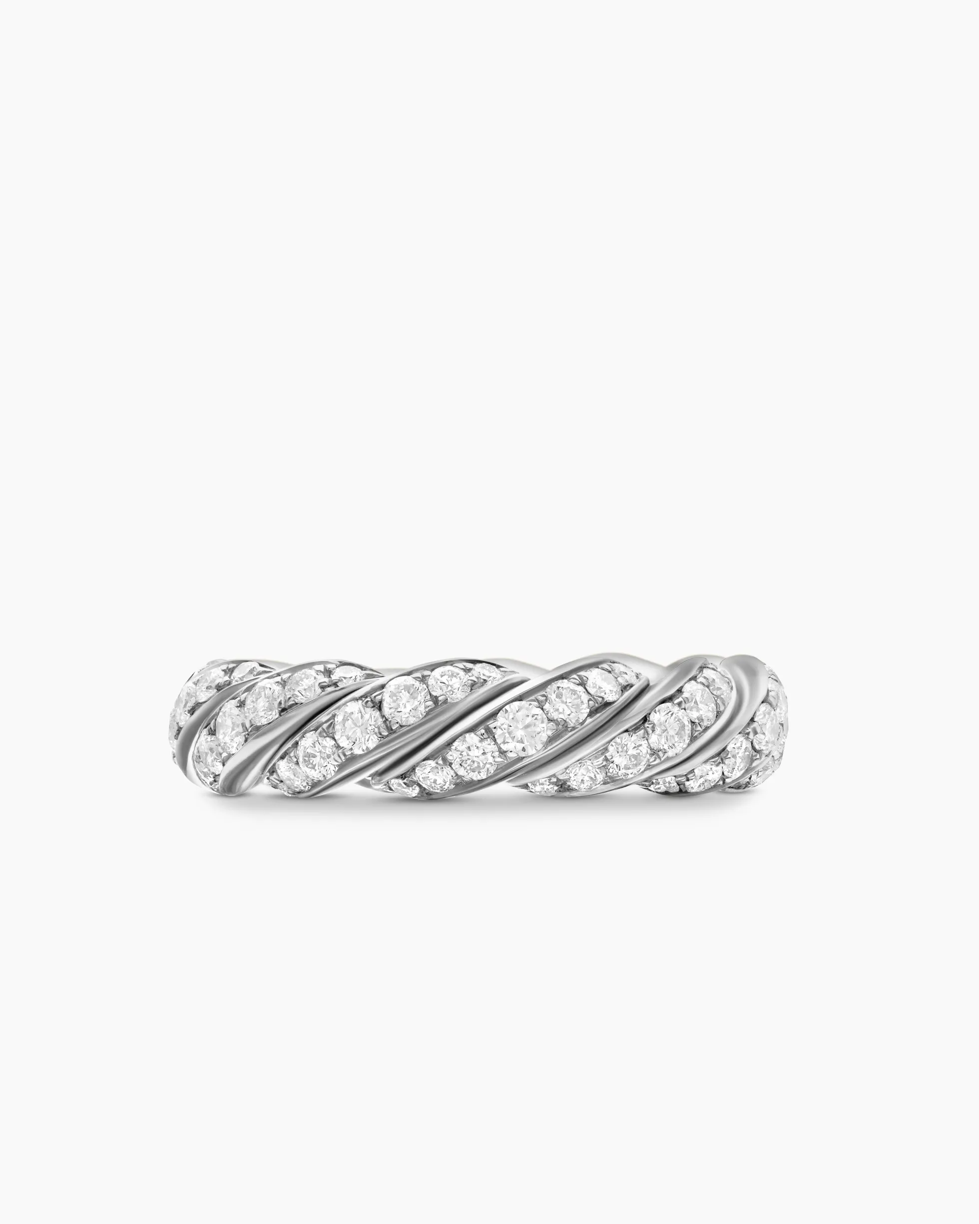 Sculpted Cable Flex Band Ring 18K White Gold with Diamonds, 5mm