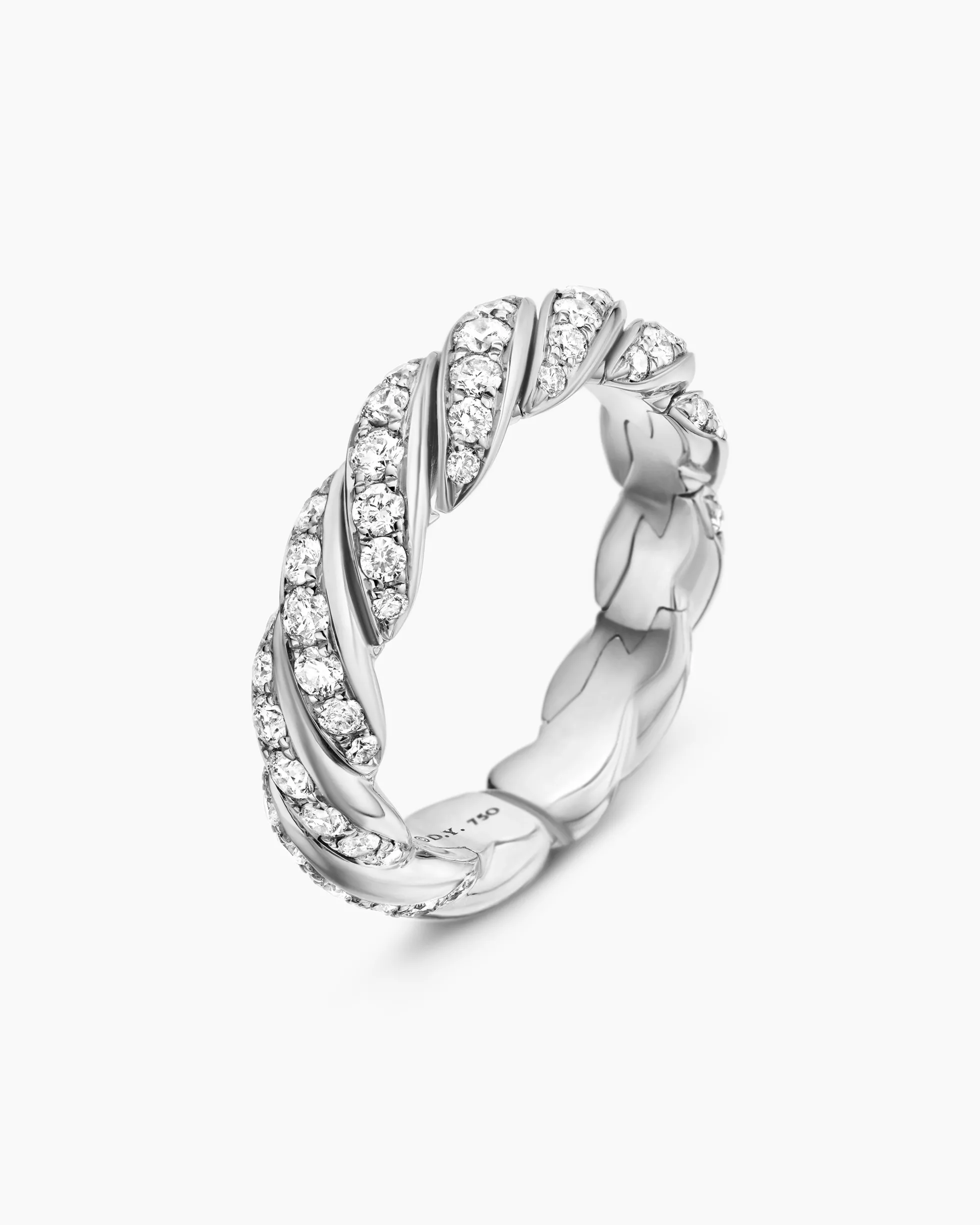 Sculpted Cable Flex Band Ring 18K White Gold with Diamonds, 5mm