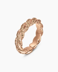 Sculpted Cable Flex Band Ring 18K Rose Gold with Cognac Diamonds, 5mm