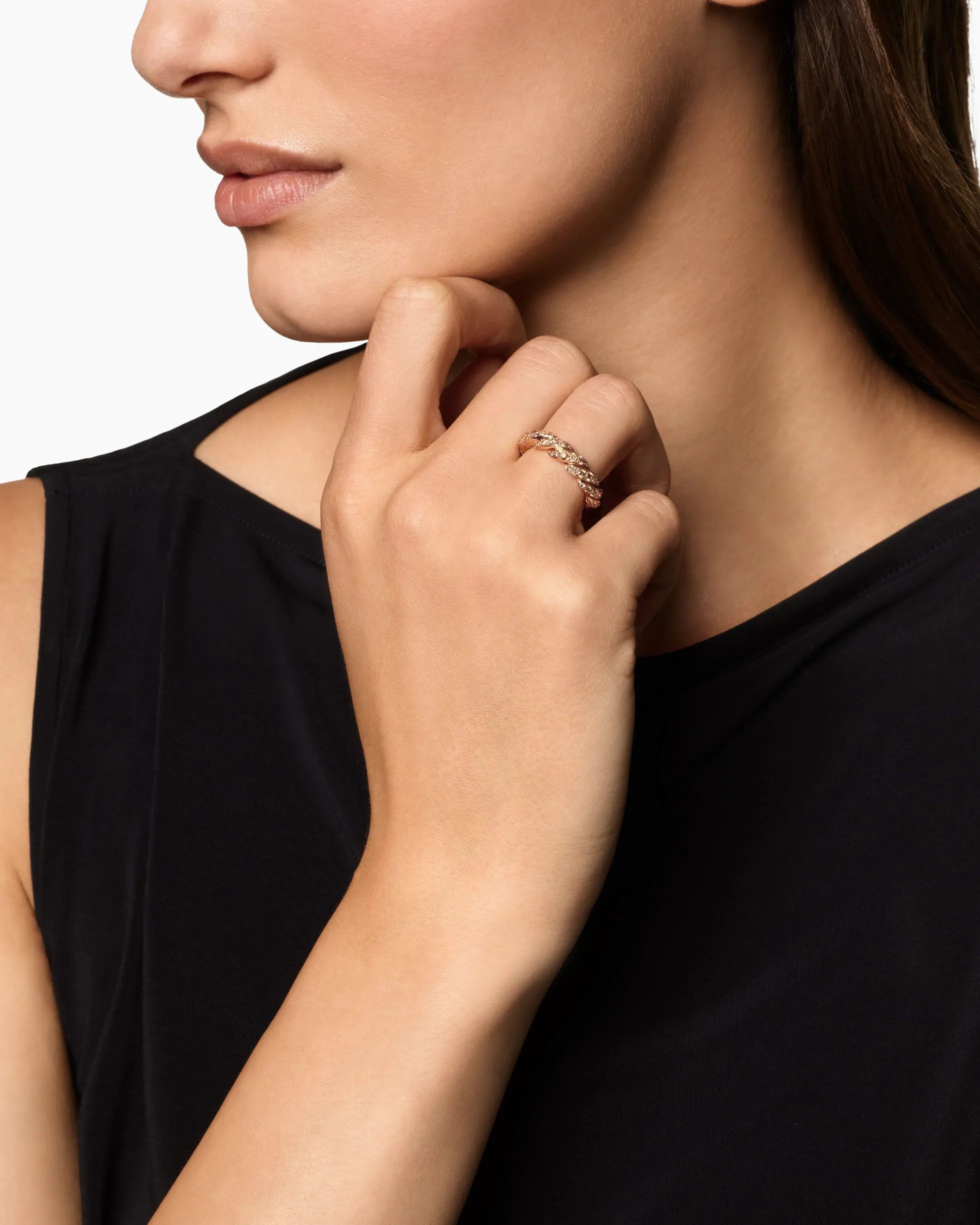 Sculpted Cable Flex Band Ring 18K Rose Gold with Cognac Diamonds, 5mm