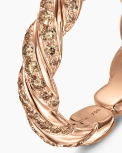 Sculpted Cable Flex Band Ring 18K Rose Gold with Cognac Diamonds, 5mm