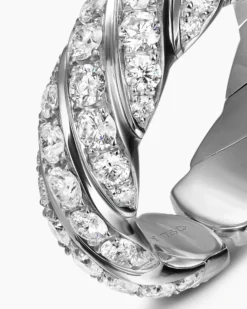 Sculpted Cable Flex Band Ring 18K White Gold with Diamonds, 7.5mm