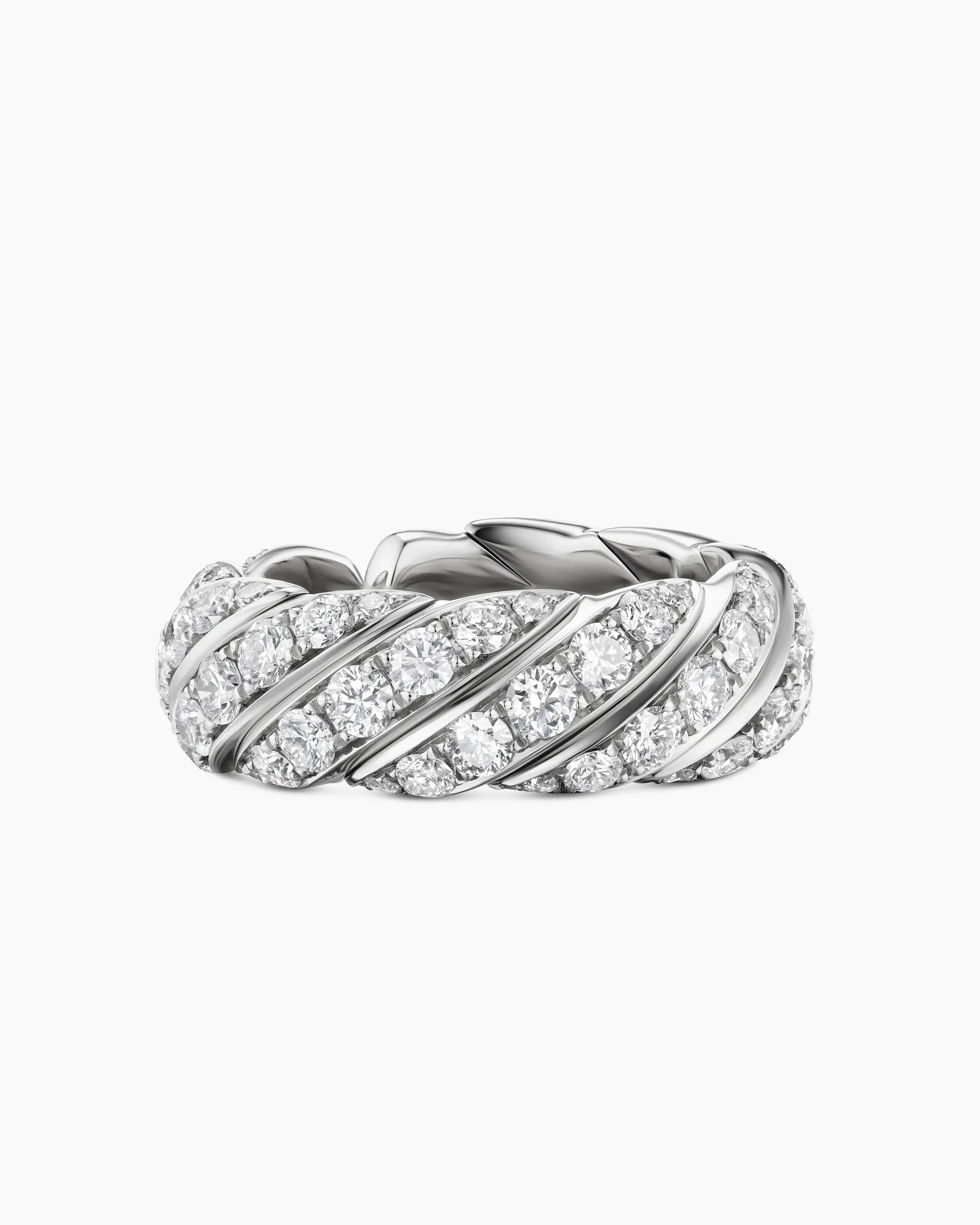 Sculpted Cable Flex Band Ring 18K White Gold with Diamonds, 7.5mm
