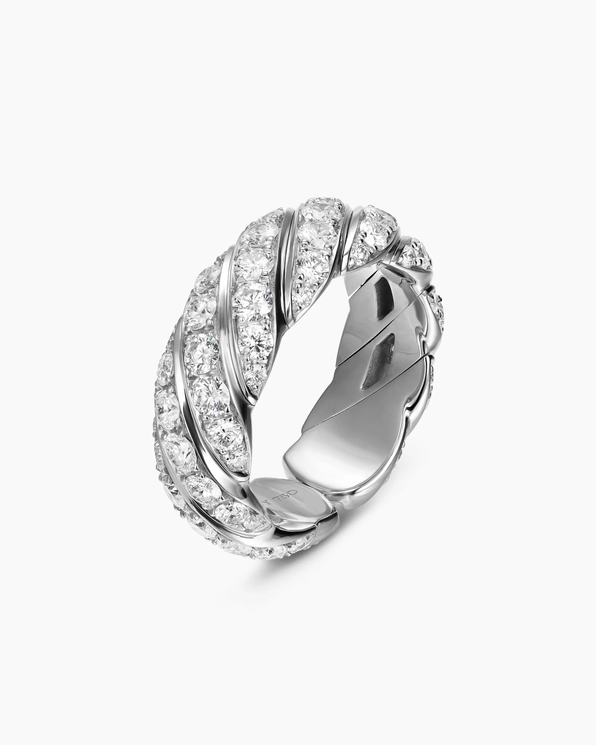 Sculpted Cable Flex Band Ring 18K White Gold with Diamonds, 7.5mm