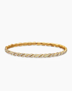 Sculpted Cable Flex Bracelet 18K Yellow Gold with Diamonds, 3.5mm