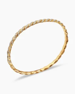 Sculpted Cable Flex Bracelet 18K Yellow Gold with Diamonds, 3.5mm