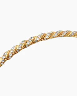 Sculpted Cable Flex Bracelet 18K Yellow Gold with Diamonds, 3.5mm
