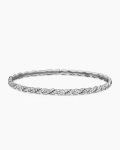 Sculpted Cable Flex Bracelet 18K White Gold with Diamonds, 3.5mm