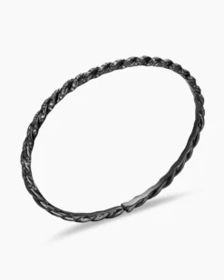 Sculpted Cable Flex Bracelet 18K White Gold with Black Rhodium and Black Diamonds, 3.5mm
